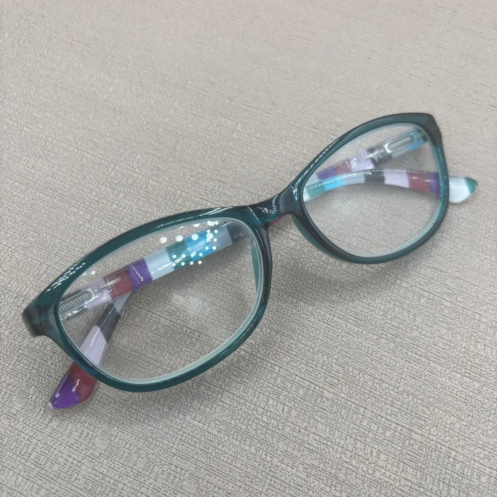 Equate Blue Teal Cat Eye Reading Glasses +2.00 Multi- Striped Temples 53-15-138